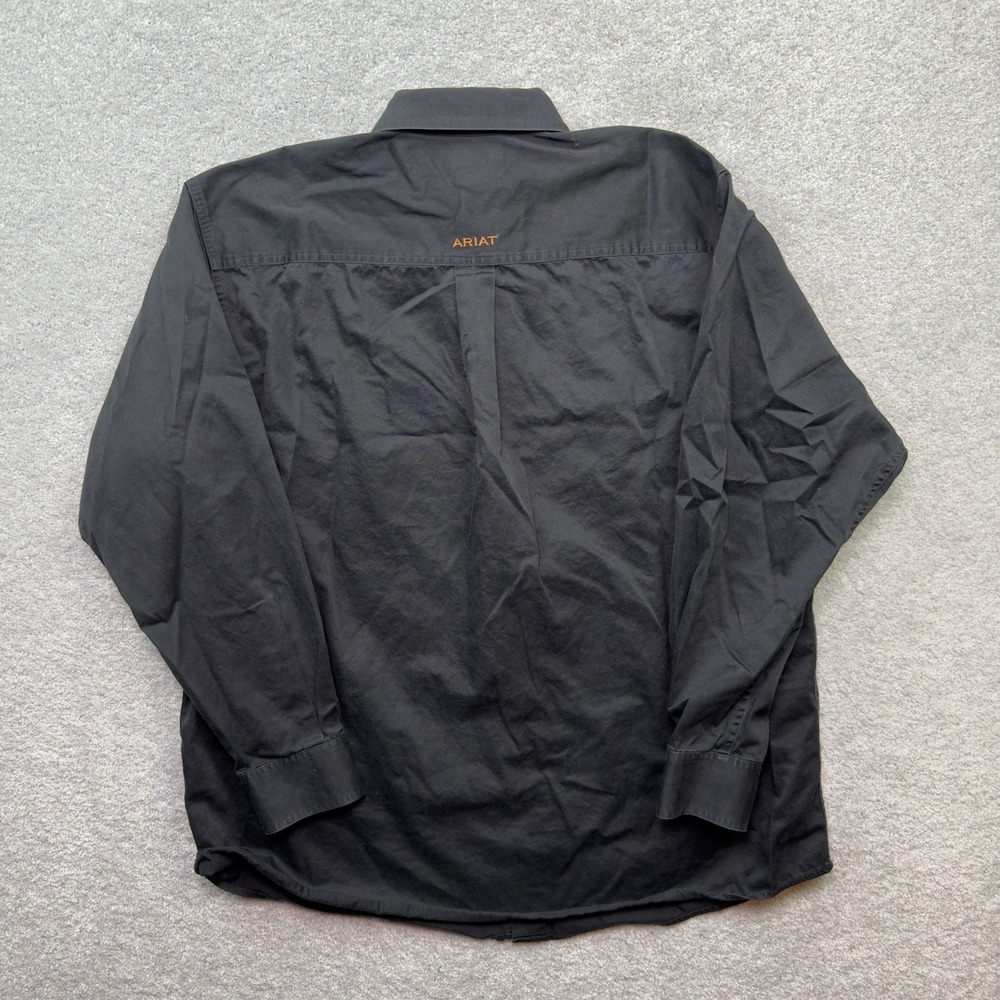Ariat Men's XL Black Cotton Twill Western Work Shirt Long Sleeve Logo Button Up - Picture 2 of 8